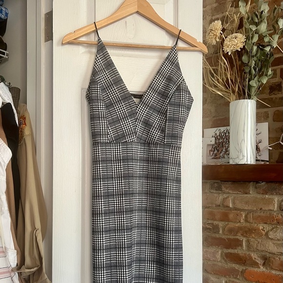 Herringbone check spaghettini strap midi dress - Picture 1 of 4